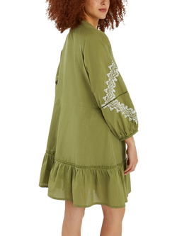 Accessorize Embroidered Long Sleeve Mini Dress, Khaki - view 2, Khaki
