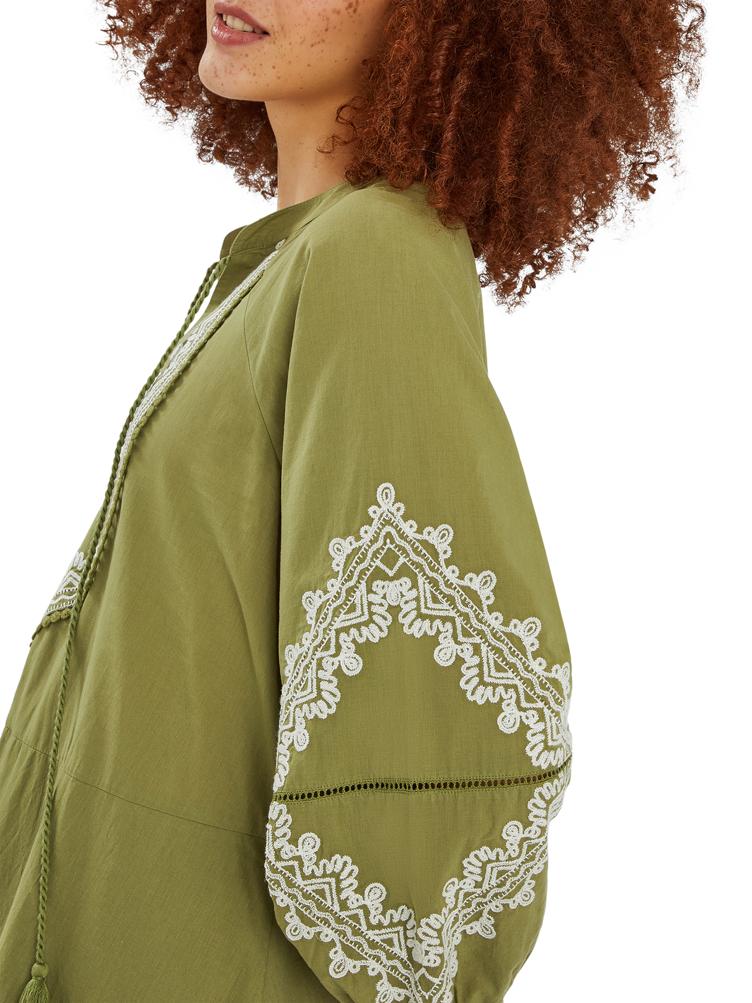 Product image 4 of 4, which shows Accessorize Embroidered Long Sleeve Mini Dress, Khaki, S