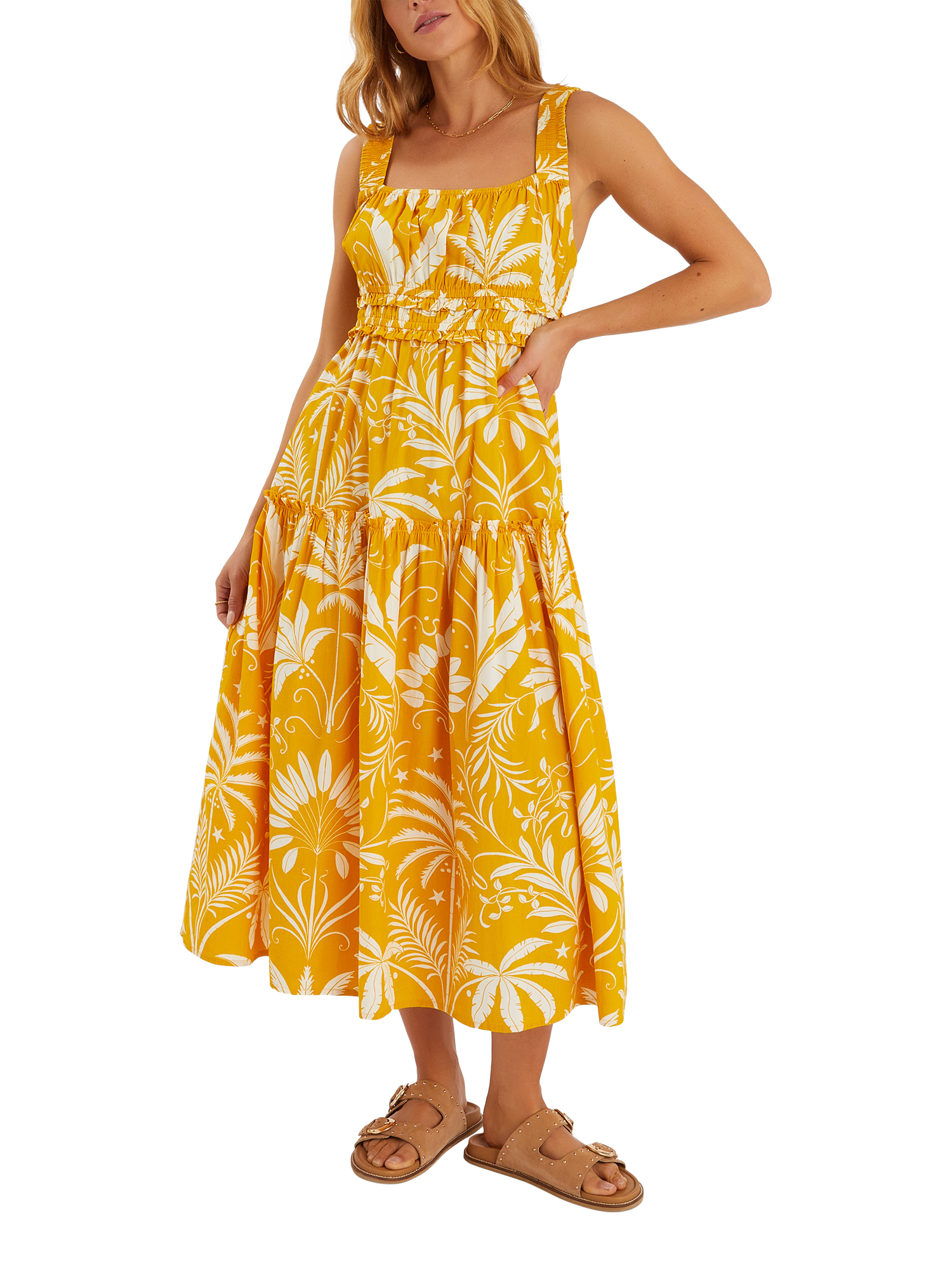 Product image 1 of 4, which shows Accessorize Palm Dress, Yellow, S