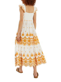 Accessorize Embroidered Frill Maxi Dress, White - view 2, White