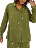 Accessorize Embroidered Crinkle Shirt, Khaki