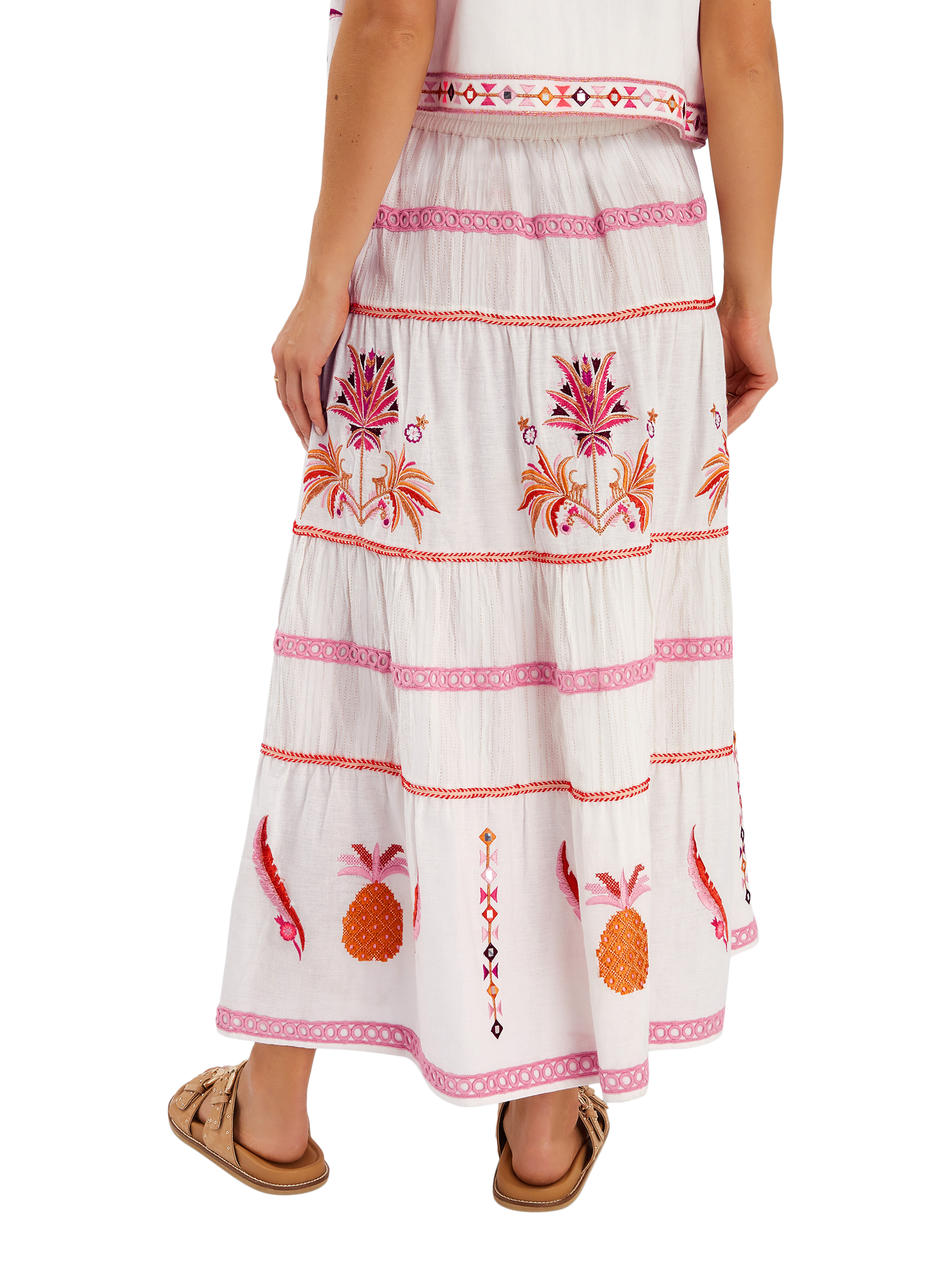 Product image 2 of 4, which shows Accessorize Embroidered Tiered Skirt, White, S