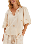 Accessorize Metallic Embroidered Top, Natural
