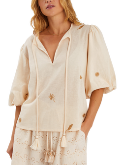 Accessorize Metallic Embroidered Top, Natural, Natural