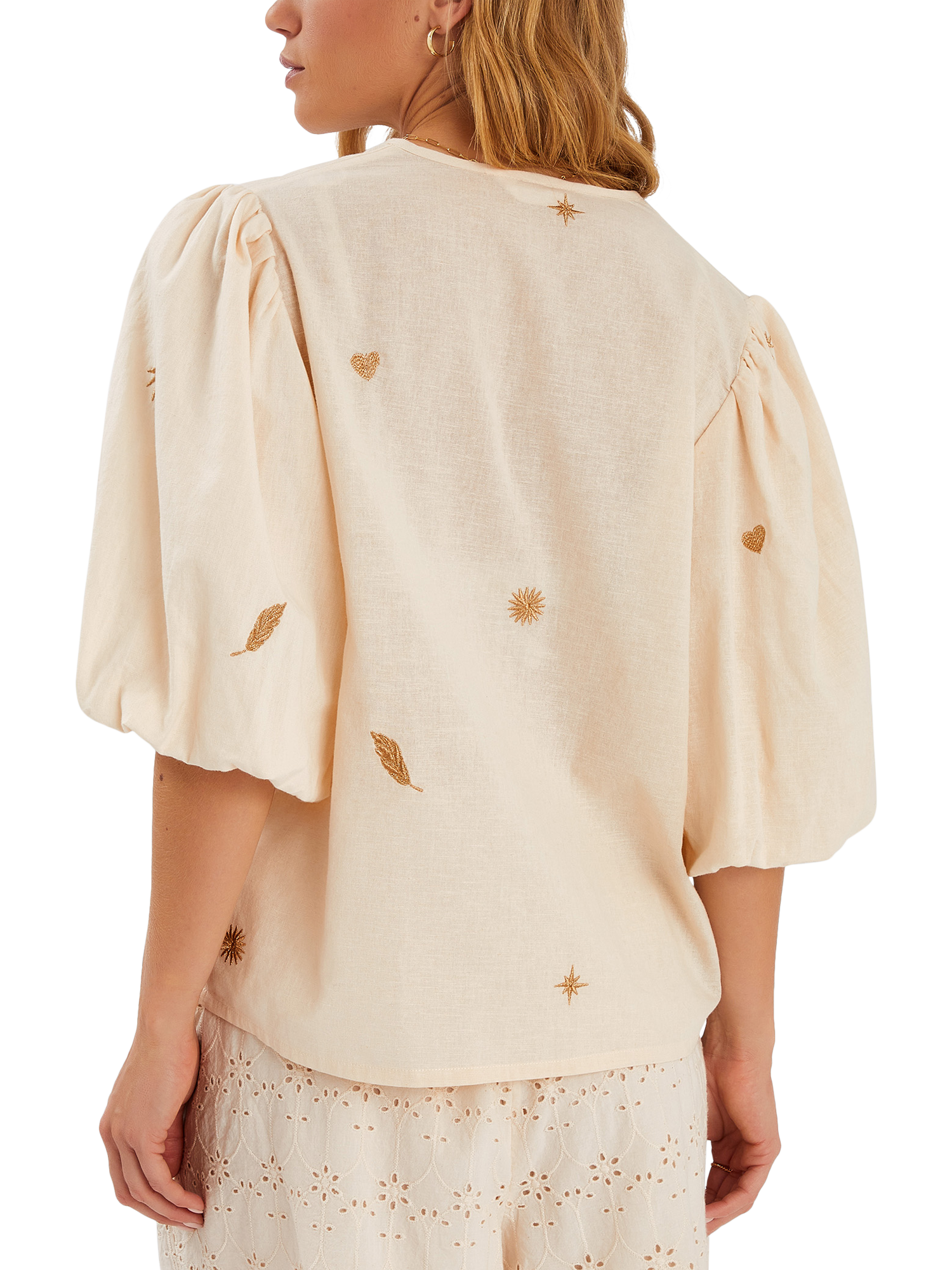 Product image 2 of 4, which shows Accessorize Metallic Embroidered Top, Natural, S