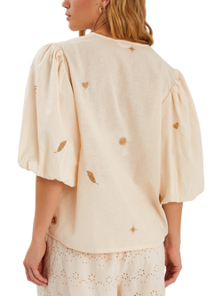 Accessorize Metallic Embroidered Top, Natural - view 2, Natural