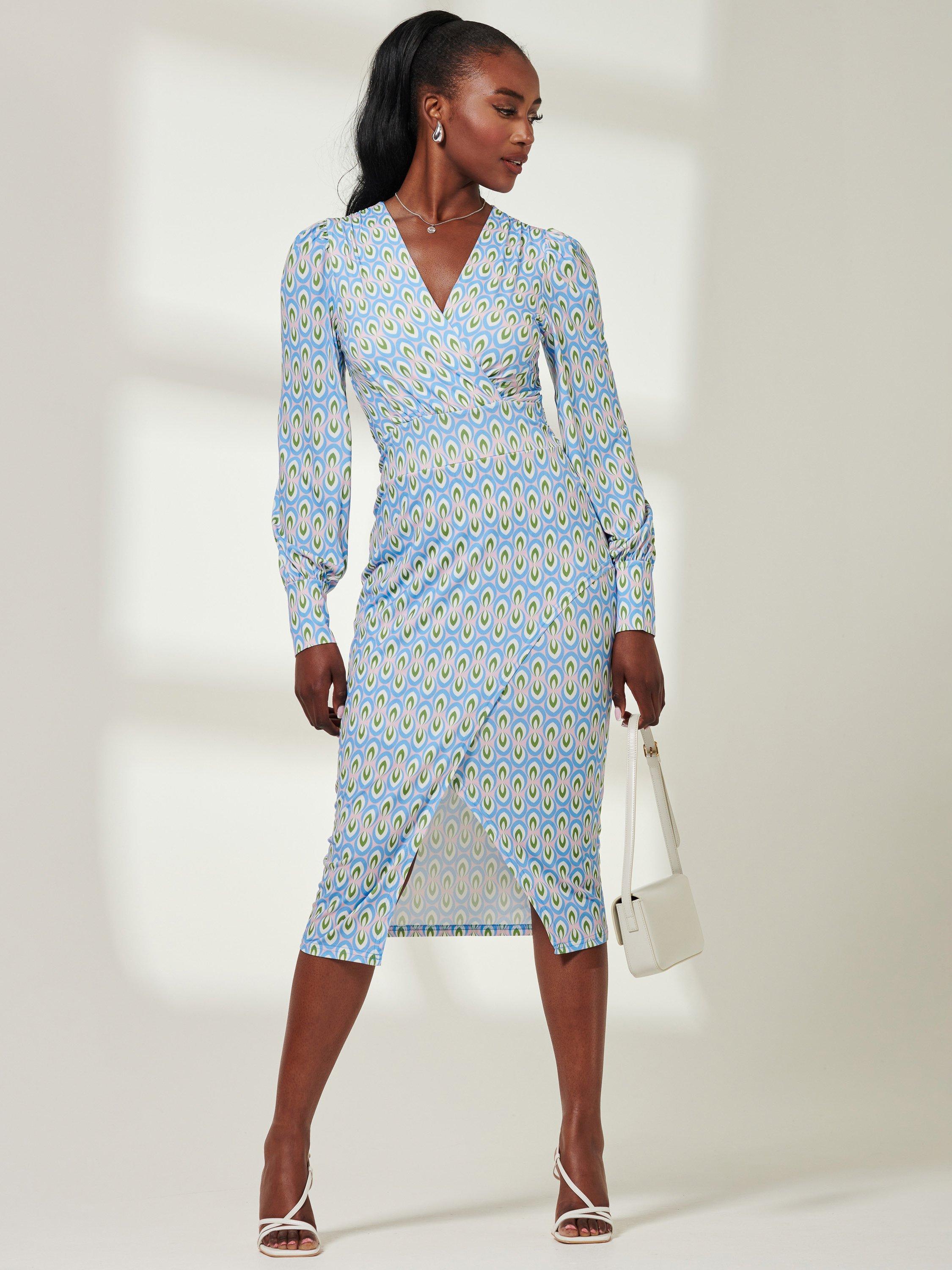 Jolie Moi Geometric Jersey Pencil Dress, Blue