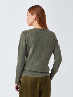 John Lewis Wool Blend Embellished V-Neck Jumper, Khaki - view 2, Khaki