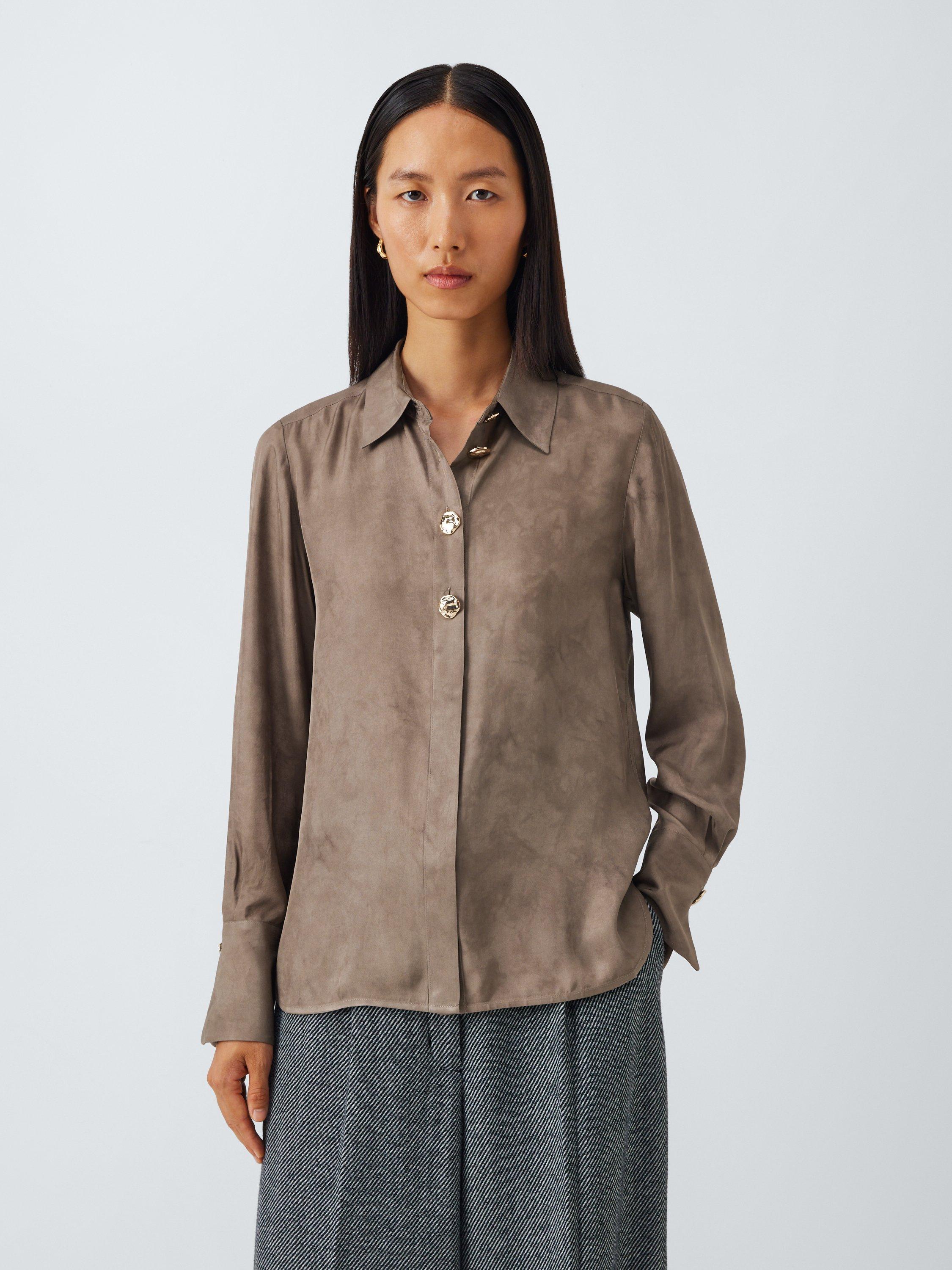 Product image 1 of 6, which shows John Lewis Half Placket Hardware Shirt, Taupe, 6