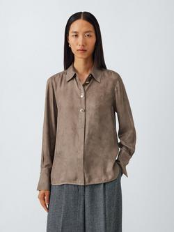 John Lewis Half Placket Hardware Shirt, Taupe, Taupe