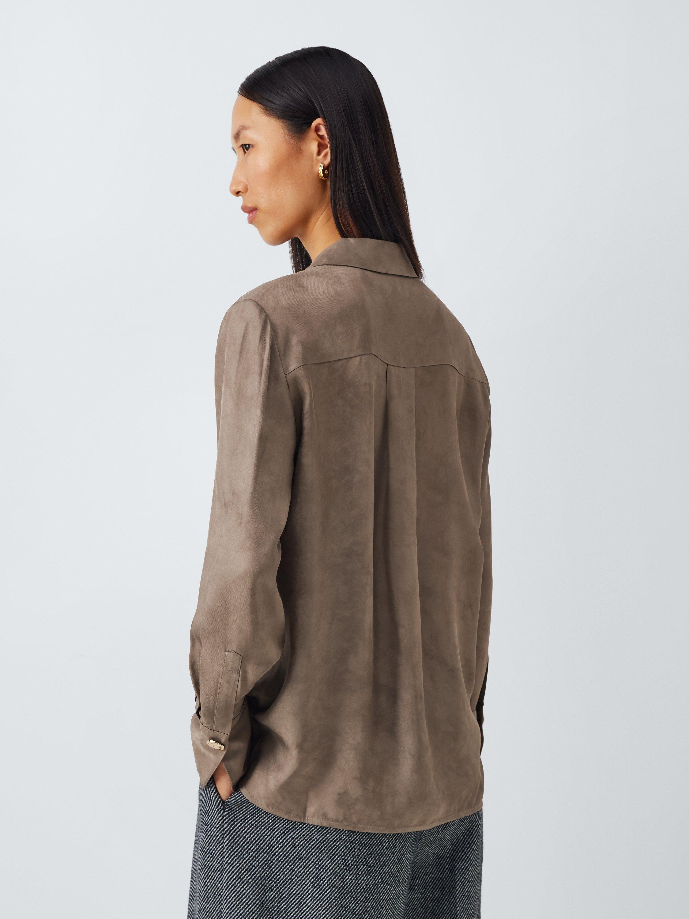 Product image 2 of 6, which shows John Lewis Half Placket Hardware Shirt, Taupe, 6