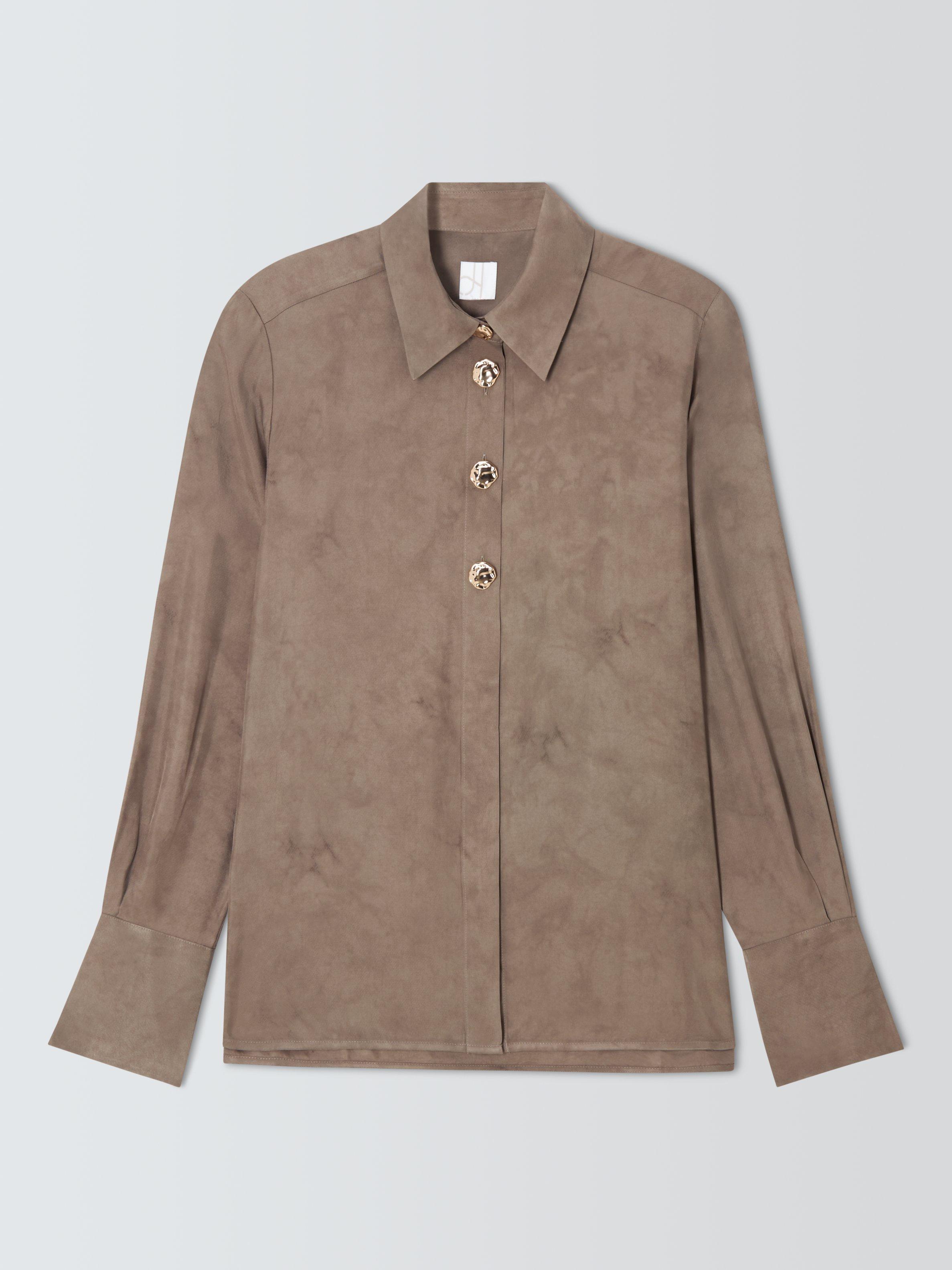 Product image 4 of 6, which shows John Lewis Half Placket Hardware Shirt, Taupe, 6