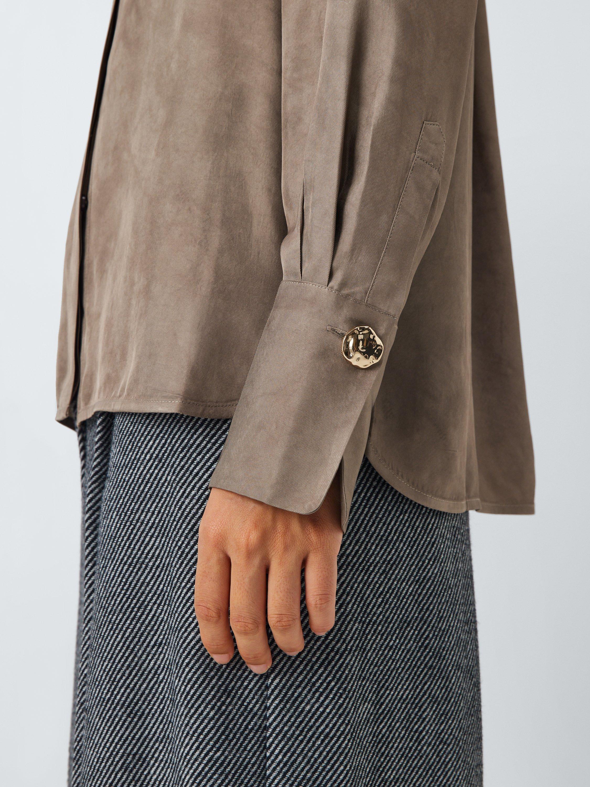 Product image 6 of 6, which shows John Lewis Half Placket Hardware Shirt, Taupe, 6
