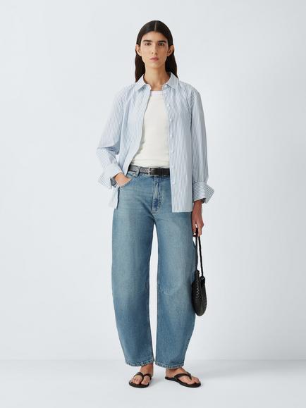 John Lewis Mid Rise Barrel Leg Jeans, Mid Blue, Mid Blue