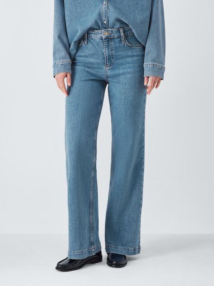John Lewis High Waist Wide Leg Jeans - view 2, Light Blue