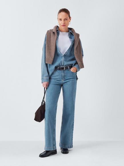John Lewis High Waist Wide Leg Jeans, Light Blue