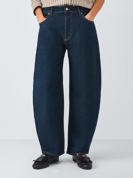 John Lewis Barrel Leg Mid Rise Jeans, Deep Blue, Deep Blue