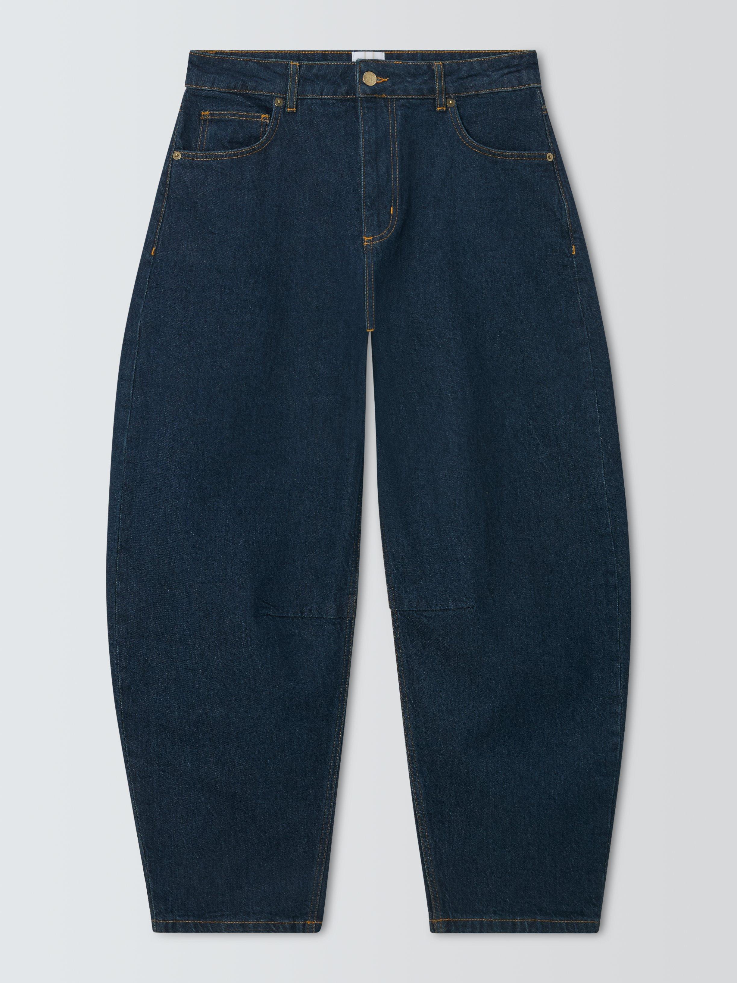 Product image 4 of 6, which shows John Lewis Barrel Leg Mid Rise Jeans, Deep Blue, 10