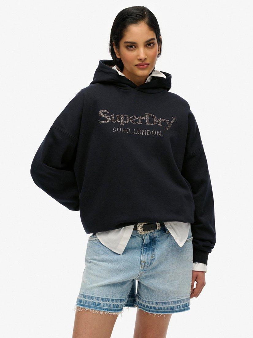 Product image 1 of 5, which shows Superdry Venue Metallic Relaxed Cotton Hoodie, Black, 8