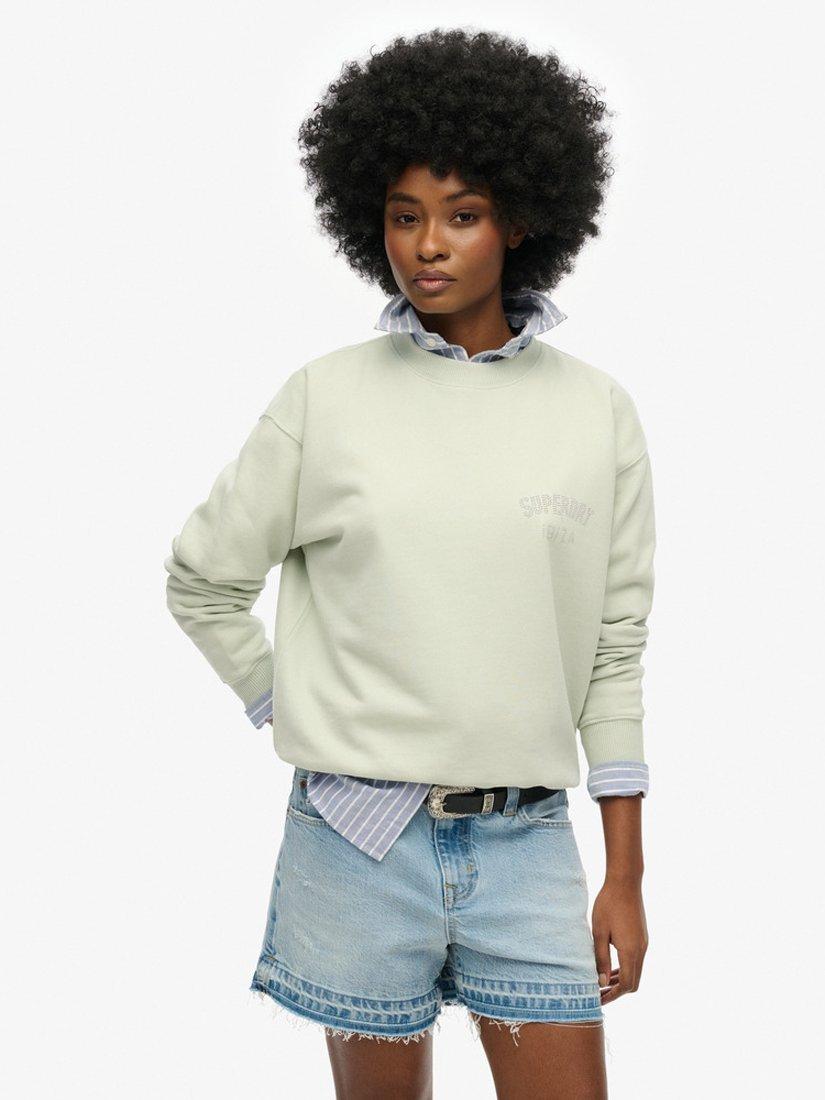 Product image 1 of 4, which shows Superdry Sport Luxe Loose Crew Sweatshirt, Smoke Blue, 8