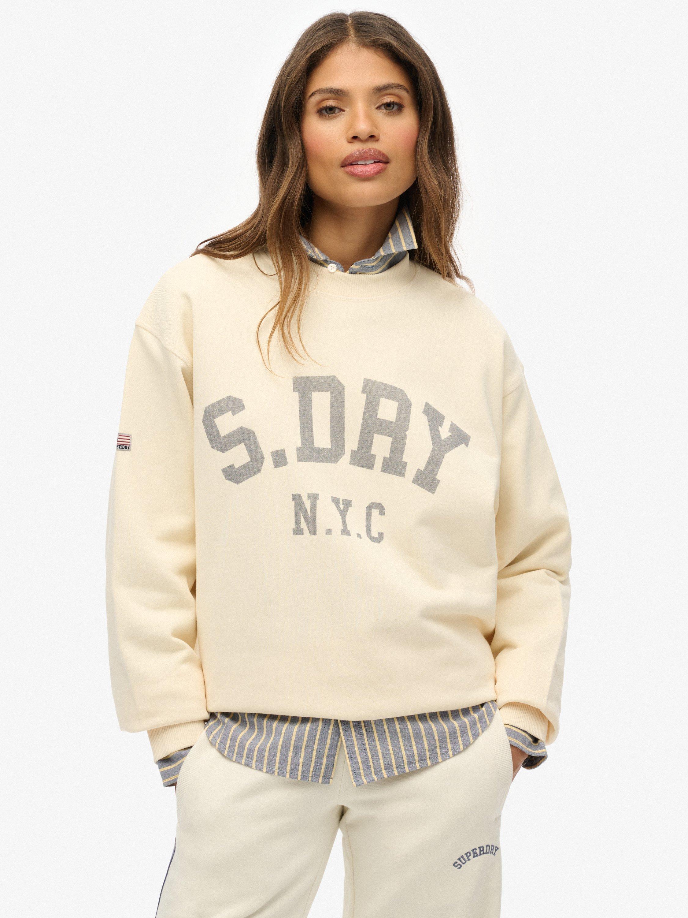 Product image 1 of 5, which shows Superdry Athletic Essentials Slouchy Crew Sweatshirt, Desert Bone White, 8
