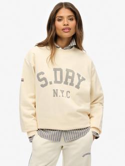 Superdry Athletic Essentials Slouchy Crew Sweatshirt, Desert Bone White, Desert Bone White