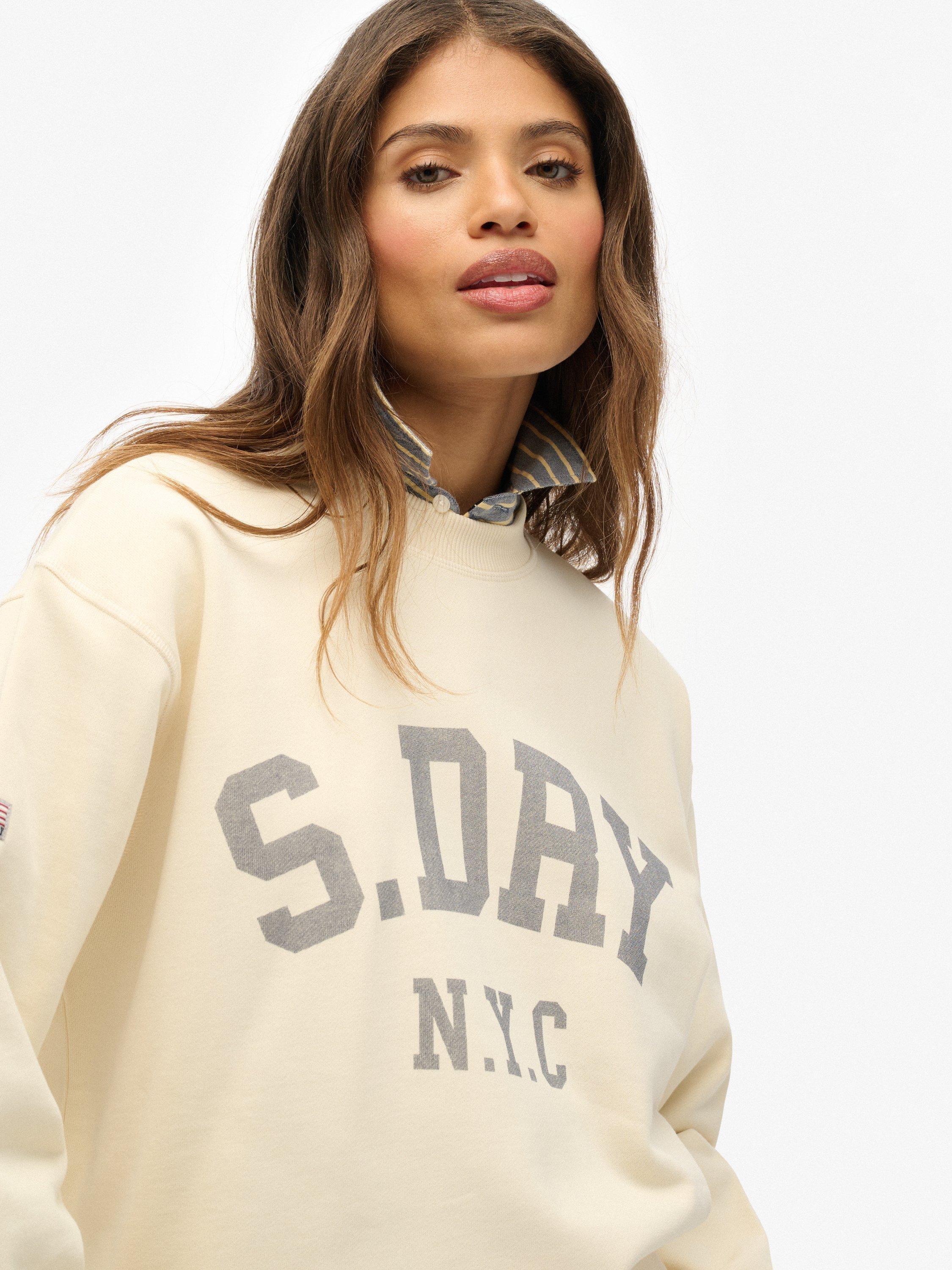 Product image 4 of 5, which shows Superdry Athletic Essentials Slouchy Crew Sweatshirt, Desert Bone White, 8