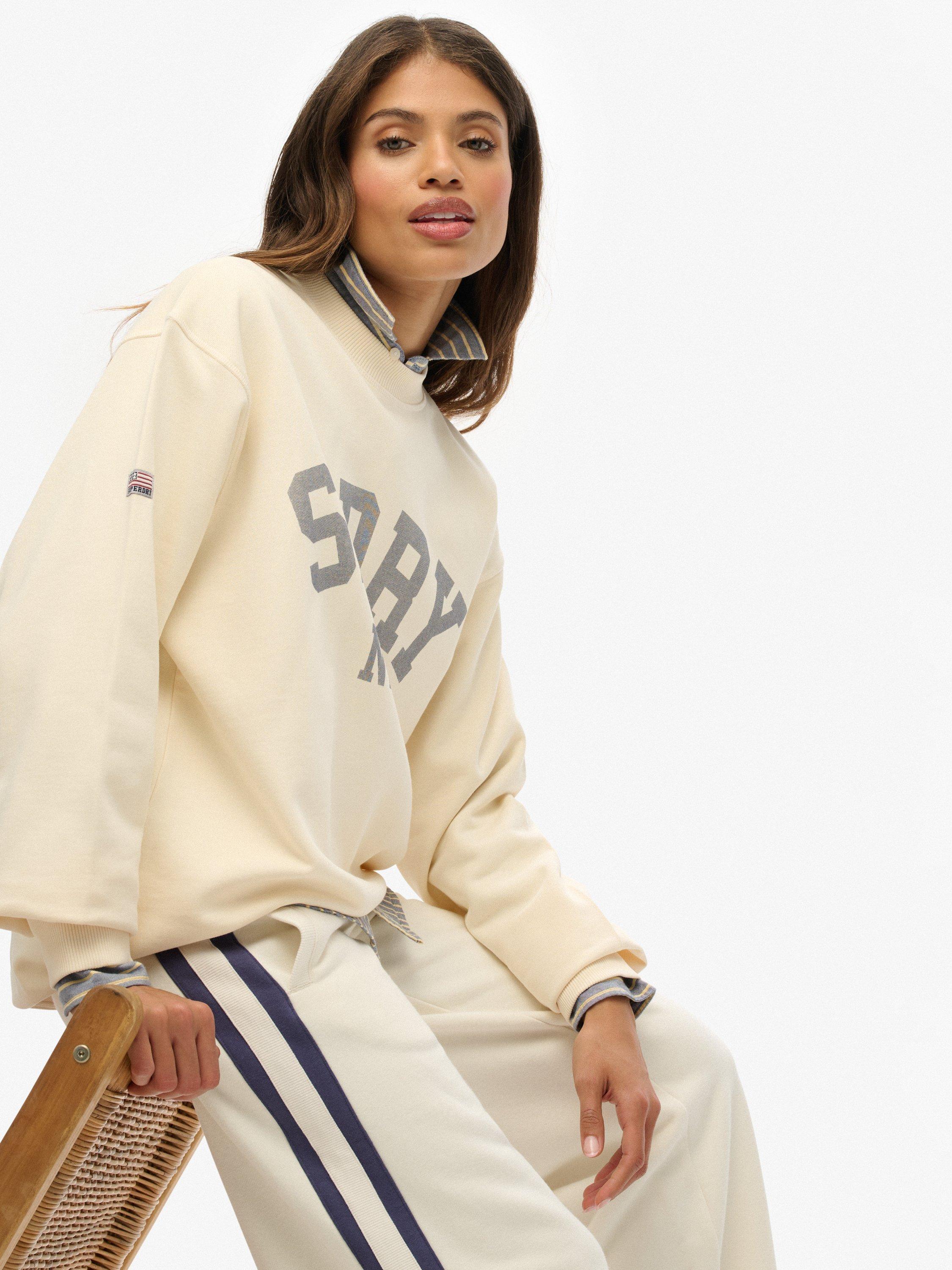 Product image 5 of 5, which shows Superdry Athletic Essentials Slouchy Crew Sweatshirt, Desert Bone White, 8