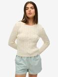 Superdry Essentials Slim Cable Knit Jumper, Natural Cream