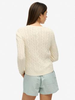 Superdry Essentials Slim Cable Knit Jumper, Natural Cream - view 2, Natural Cream