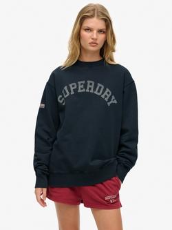 Superdry Athletic Essentials Slouchy Crew Cotton Sweatshirt, Eclipse Navy, Eclipse Navy
