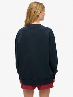 Superdry Athletic Essentials Slouchy Crew Cotton Sweatshirt, Eclipse Navy - view 2, Eclipse Navy