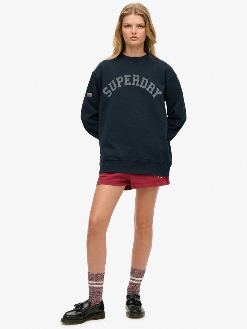 Product image 3 of 4, which shows Superdry Athletic Essentials Slouchy Crew Cotton Sweatshirt, Eclipse Navy, 8