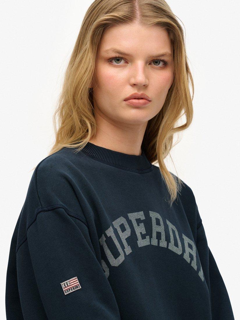 Product image 4 of 4, which shows Superdry Athletic Essentials Slouchy Crew Cotton Sweatshirt, Eclipse Navy, 8