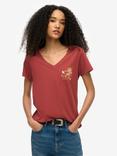 Superdry Suika Metallic Relaxed V-Neck T-Shirt, New Port Red