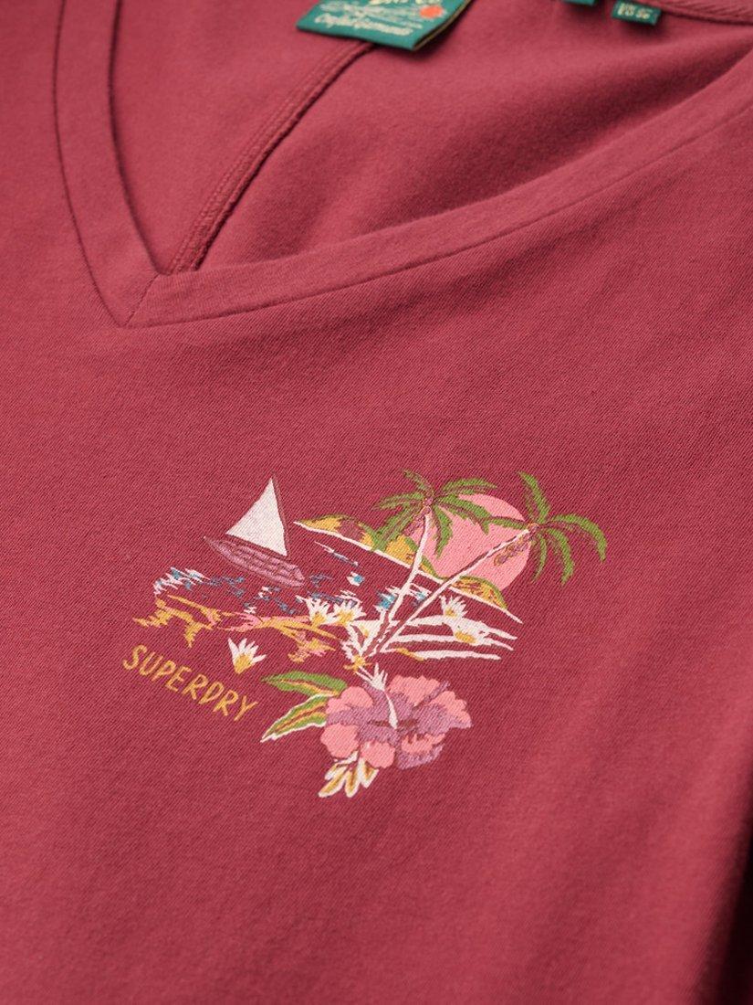Product image 5 of 5, which shows Superdry Suika Metallic Relaxed V-Neck T-Shirt, New Port Red, 8