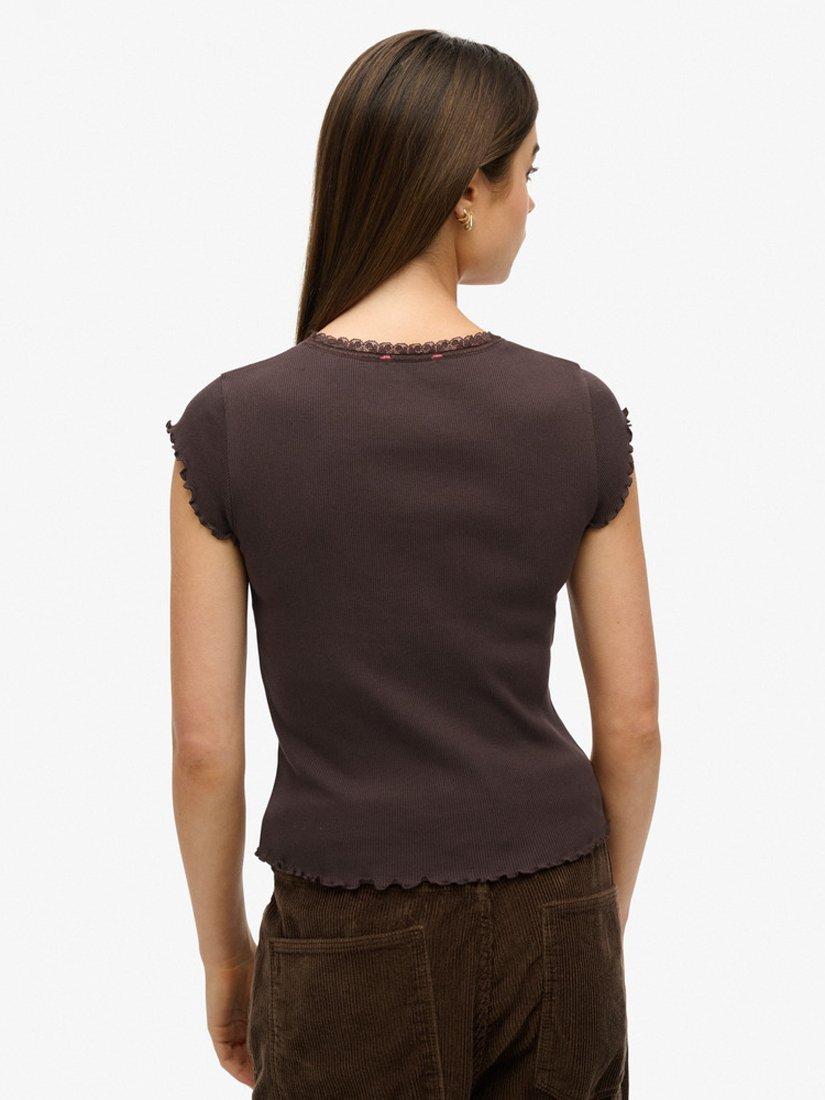 Product image 2 of 4, which shows Superdry Essential Square Neck T-Shirt, Dark Brown, 8