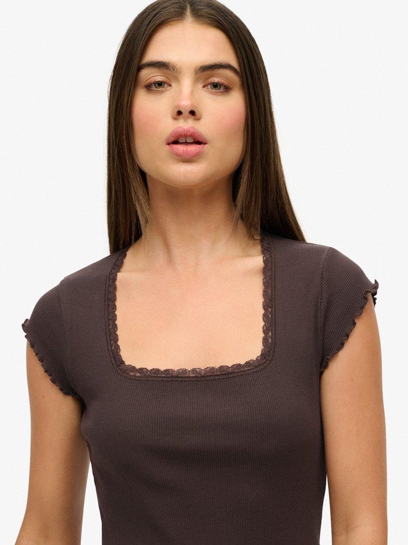 Product image 4 of 4, which shows Superdry Essential Square Neck T-Shirt, Dark Brown, 8