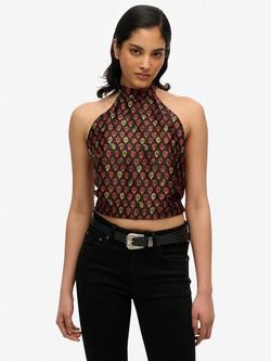 Superdry Jacquard Halterneck Top, Black, Black