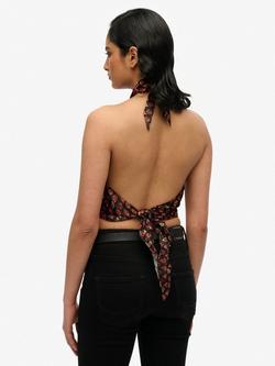 Superdry Jacquard Halterneck Top, Black - view 2, Black