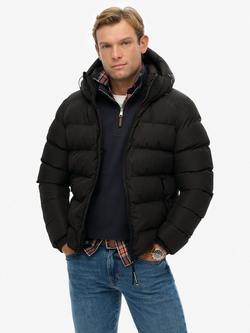Superdry Hooded Sports Puffer Jacket, Black