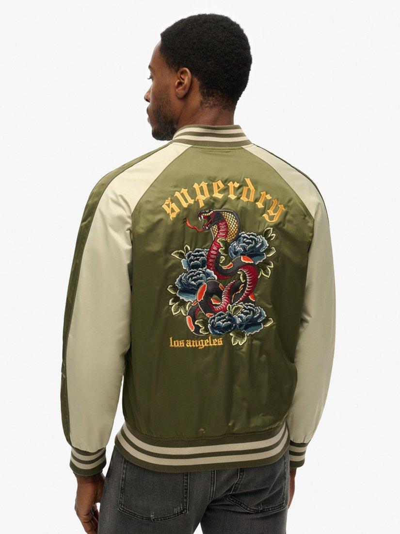 Product image 2 of 6, which shows Superdry Souvenir Embroidered Bomber Jacket, Olive Night Green, S