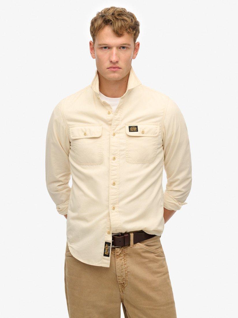 Superdry Workwear Long Sleeve Cotton Shirt, Oyster Grey