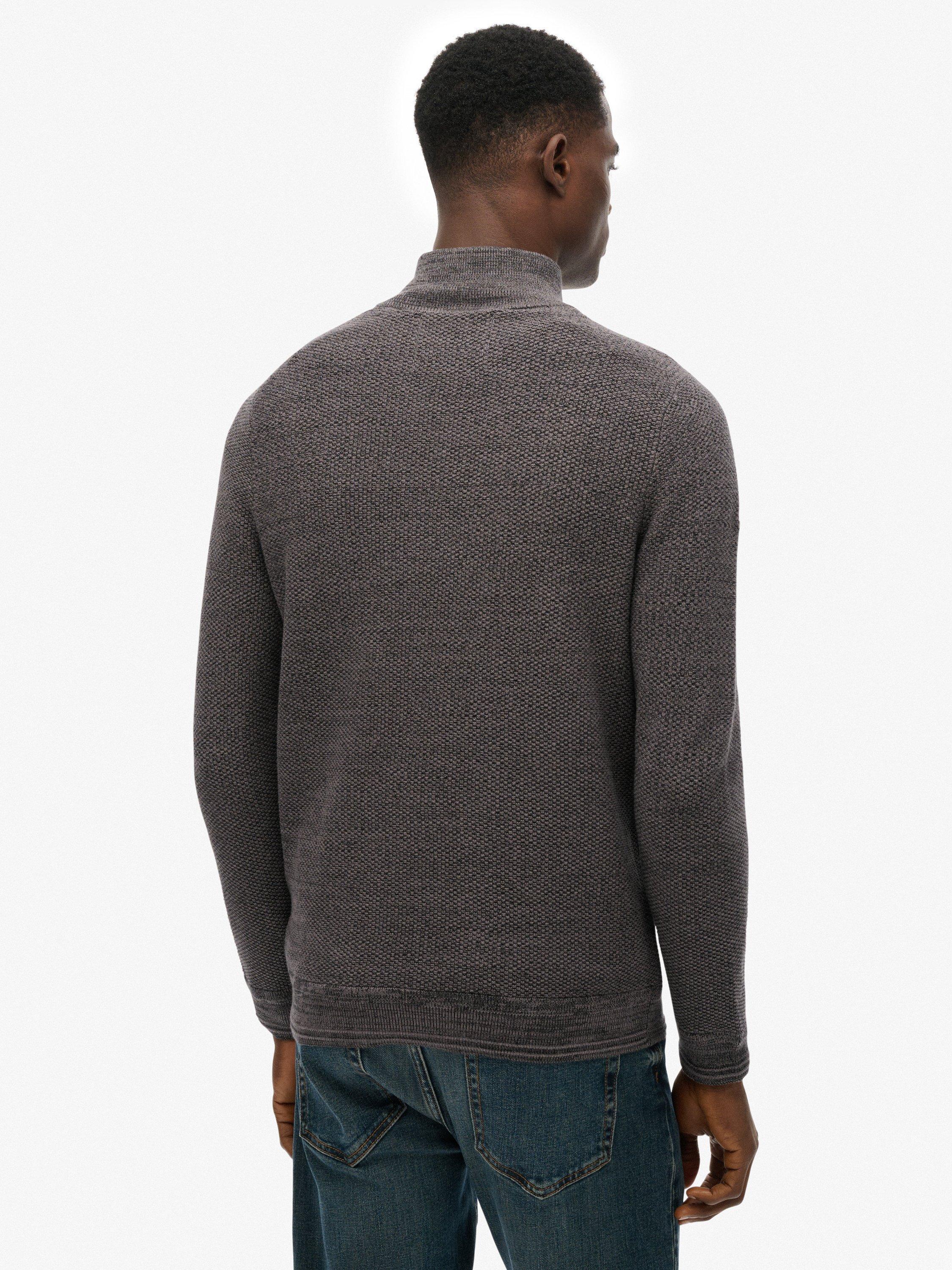 Product image 2 of 5, which shows Superdry Cotton Texture Half Zip Jumper, Black/Dark Grey, S