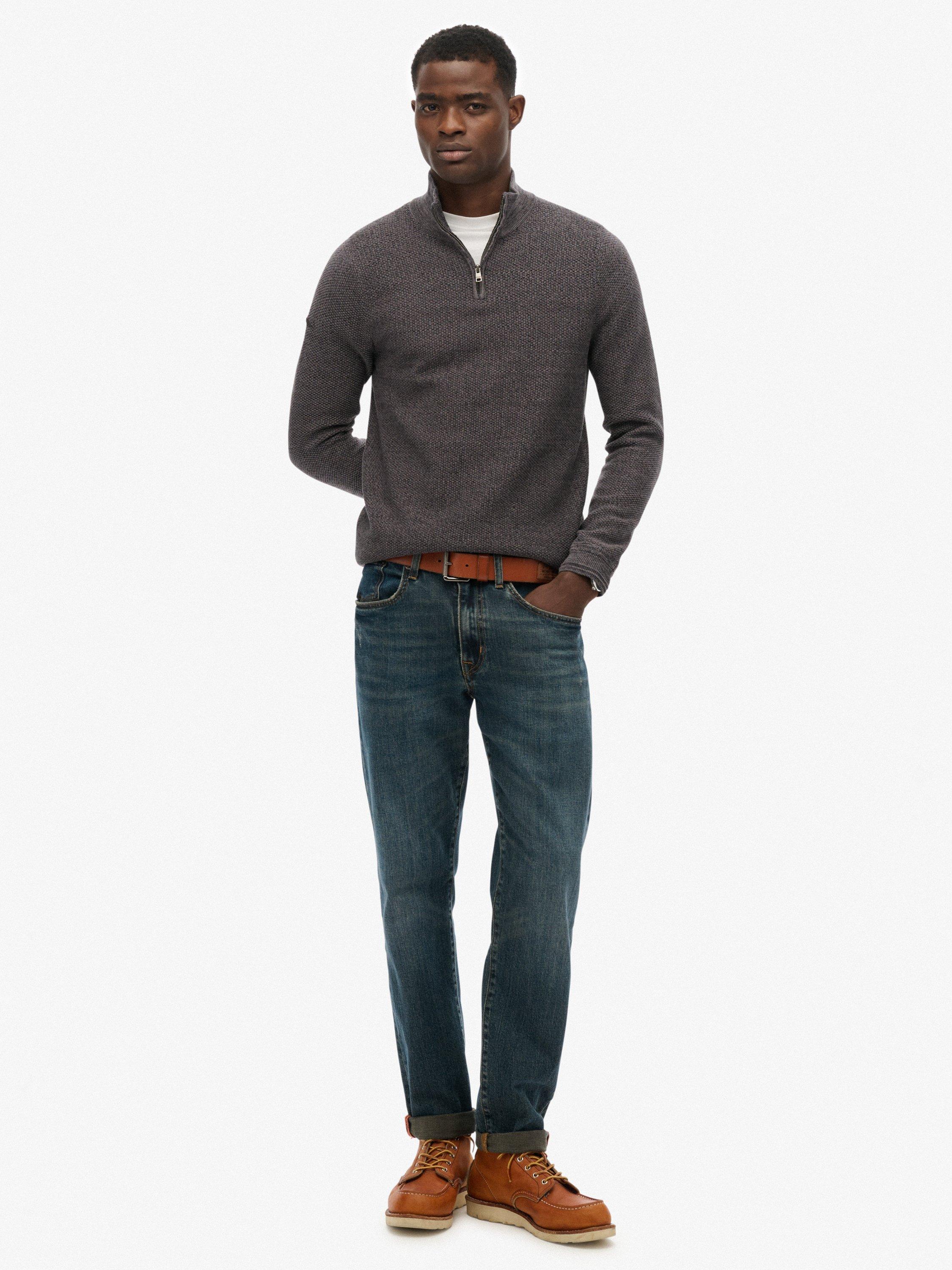 Product image 3 of 5, which shows Superdry Cotton Texture Half Zip Jumper, Black/Dark Grey, S