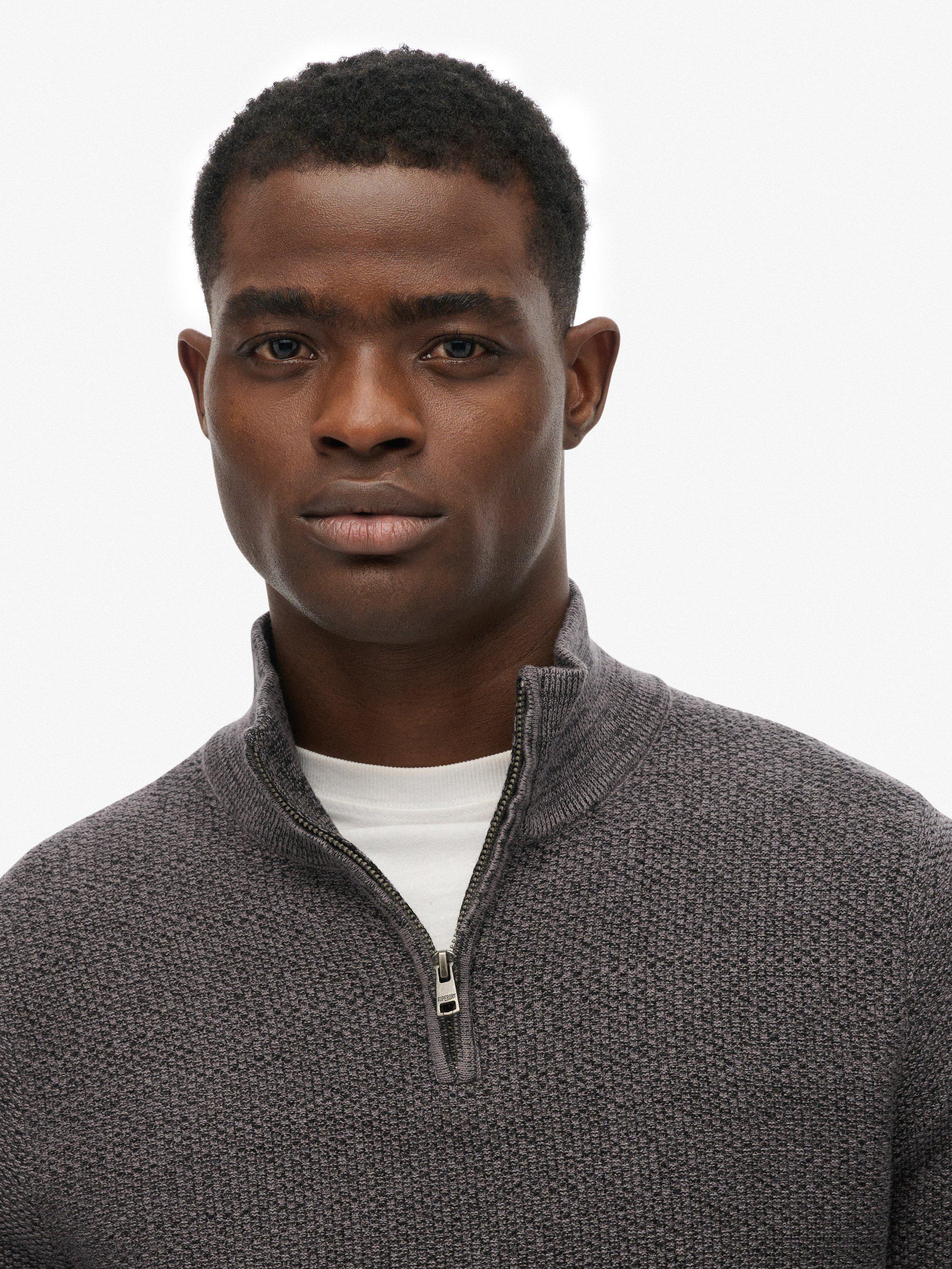 Product image 5 of 5, which shows Superdry Cotton Texture Half Zip Jumper, Black/Dark Grey, S