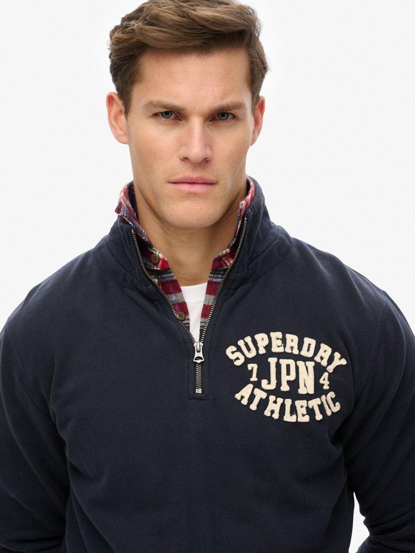 Product image 4 of 5, which shows Superdry Vintage Athletic Half Zip Cotton Knit Jumper, Eclipse Navy, S