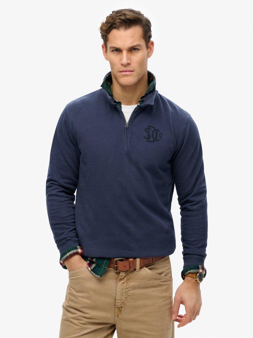 Product image 1 of 5, which shows Superdry Merchant Store Quarter Zip Cotton Knit Jumper, Lauren Navy, S