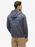 Superdry Core Logo City Zip Through Cotton Hoodie, Magma Slate Grey