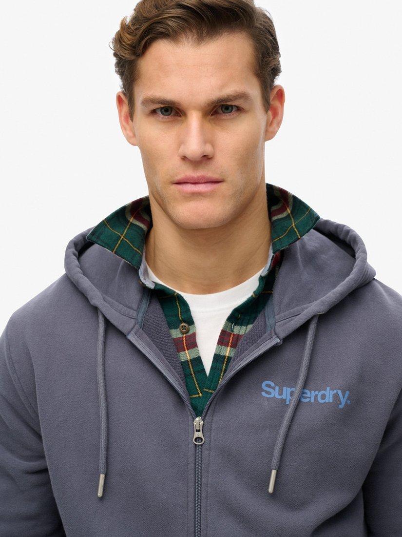 Product image 4 of 5, which shows Superdry Core Logo City Zip Through Cotton Hoodie, Magma Slate Grey, S